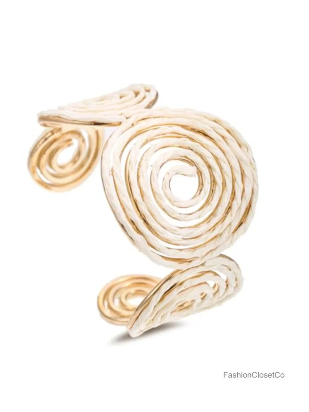 Raffia Spiral Cuff Bracelet - Handmade Chunky Bangle Rattan Statement Jewelry